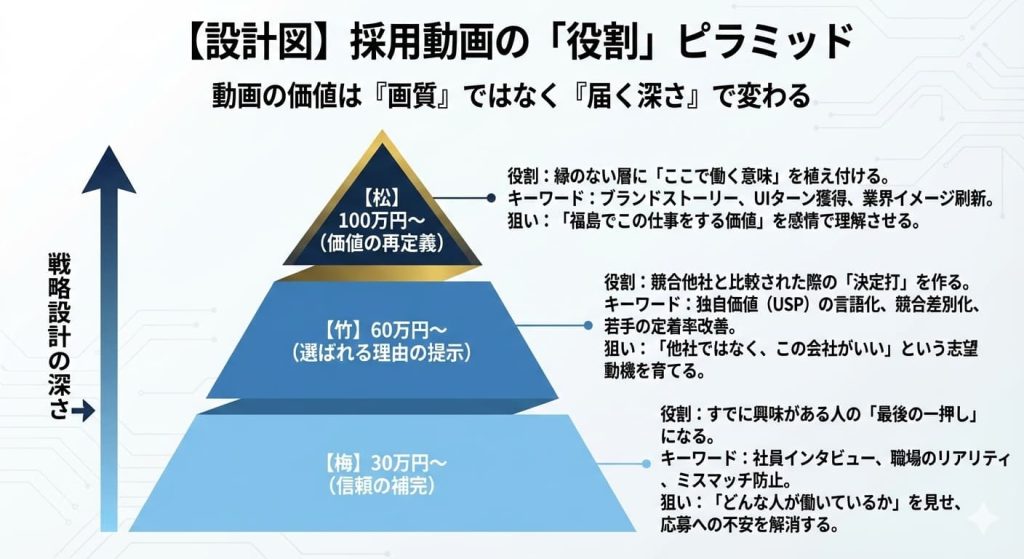 採用動画の役割を松竹梅で表したグラフ